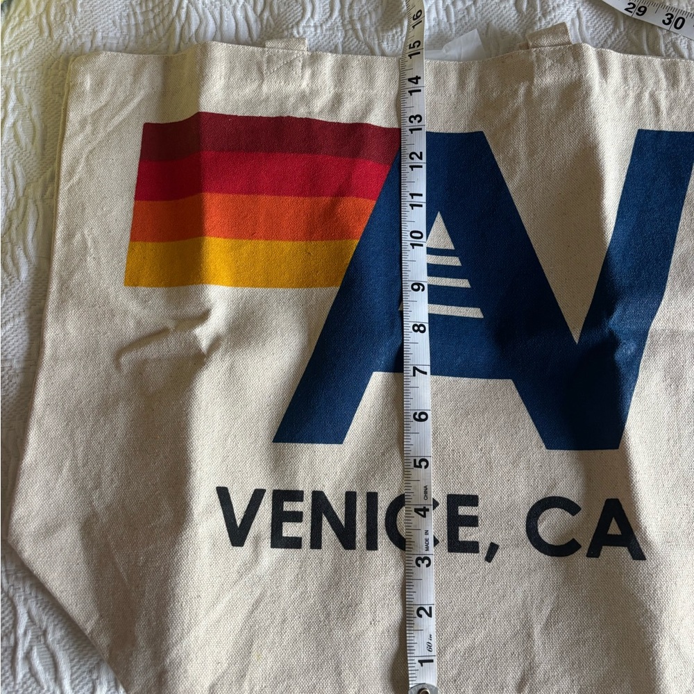 Aviator Nation Canvas Tote with Red and Yellow Stripes